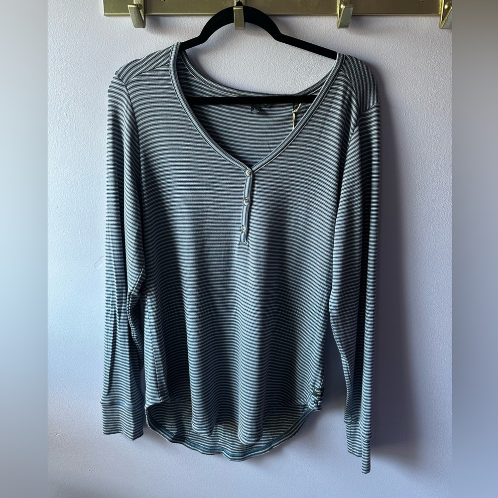 NWT Toad & Co Flint Stone Stripe Daisy Rib Henley Size L